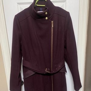 COLE HAAN brown wool jacket zip belted lined size 8